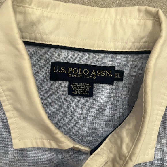 [XL]U.S. Polo Assn. Men's Light Blue Shirt Red White Stripes Embroidered Logo - Picture 4 of 10